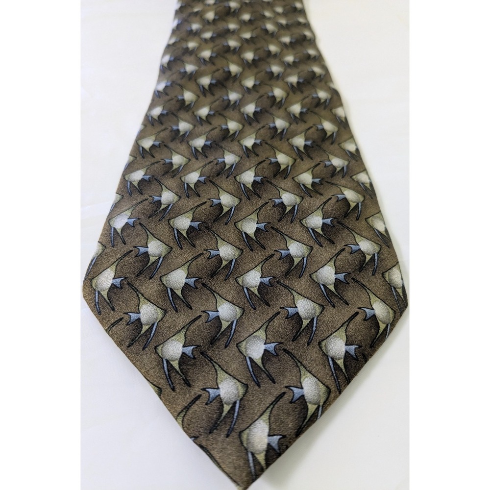 Nature Conservancy Mens Pompano Handmade Tie Gold w/Angel Fish Motif 58x3.75